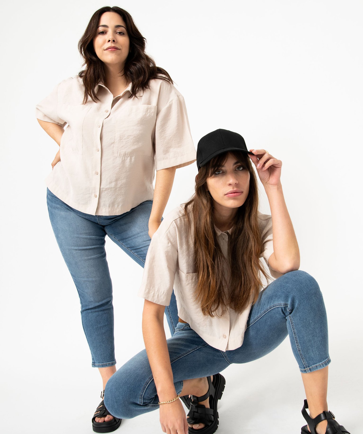 Chemise à manches courtes avec poches poitrine femme grande... ecru | GEMO