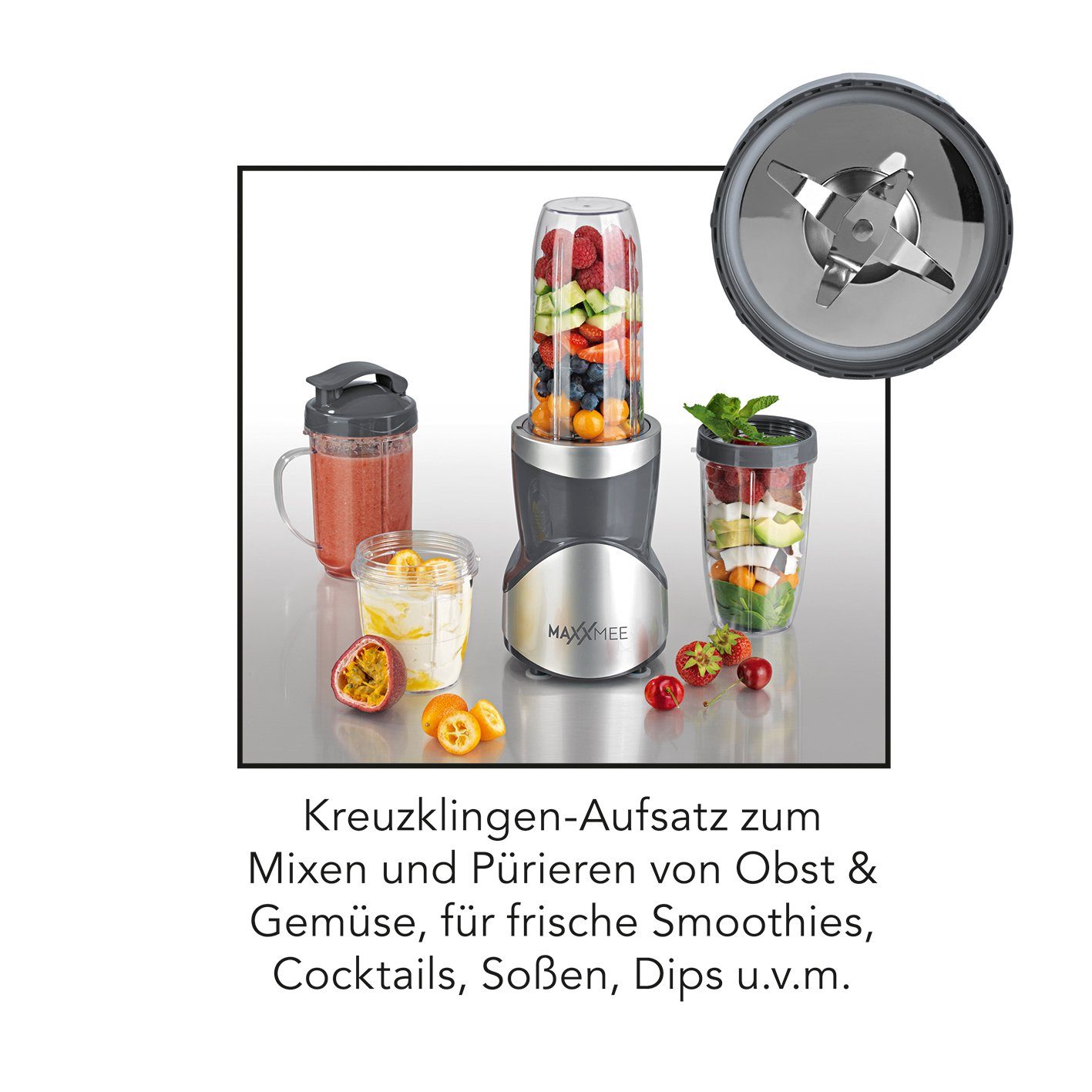 MAXXMEE Smoothie-Maker Standmixer inkl. To-Go Deckel, 380 W, 12 Teile