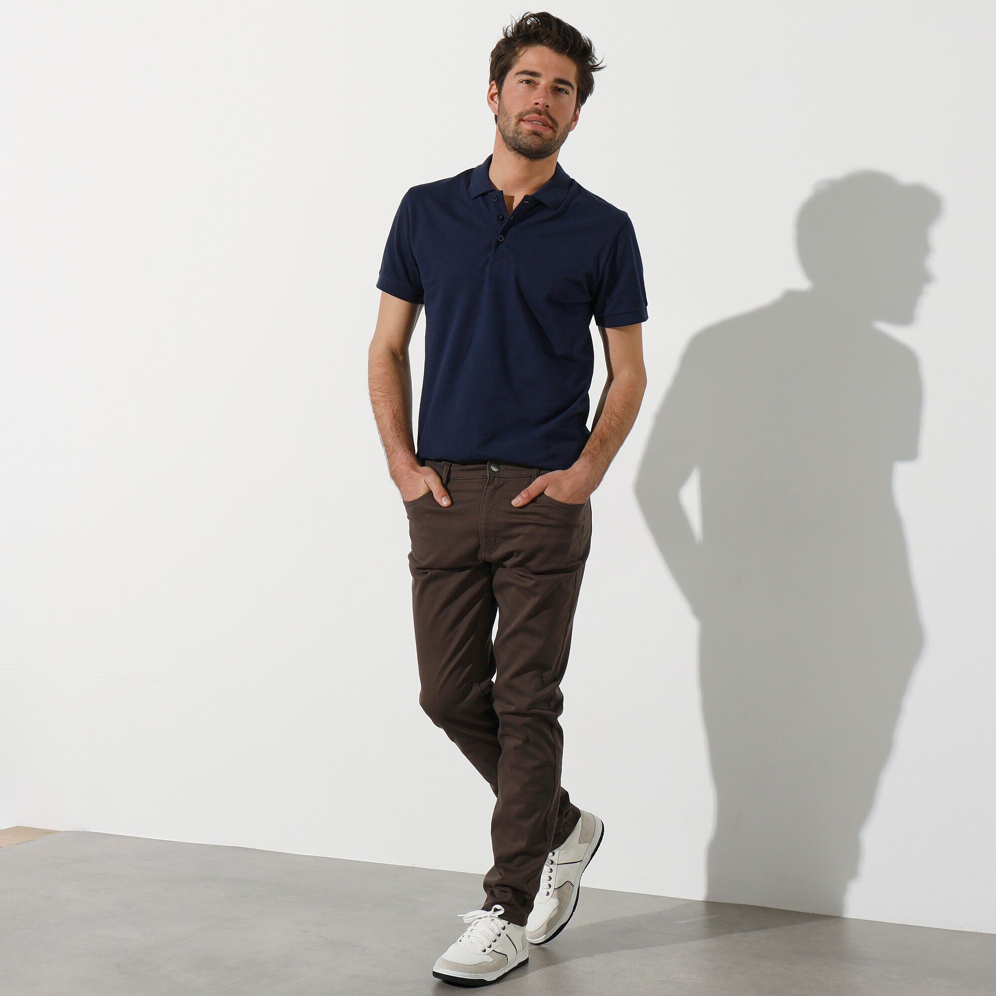 Pantalon droit 5 poches twill coton extensible
