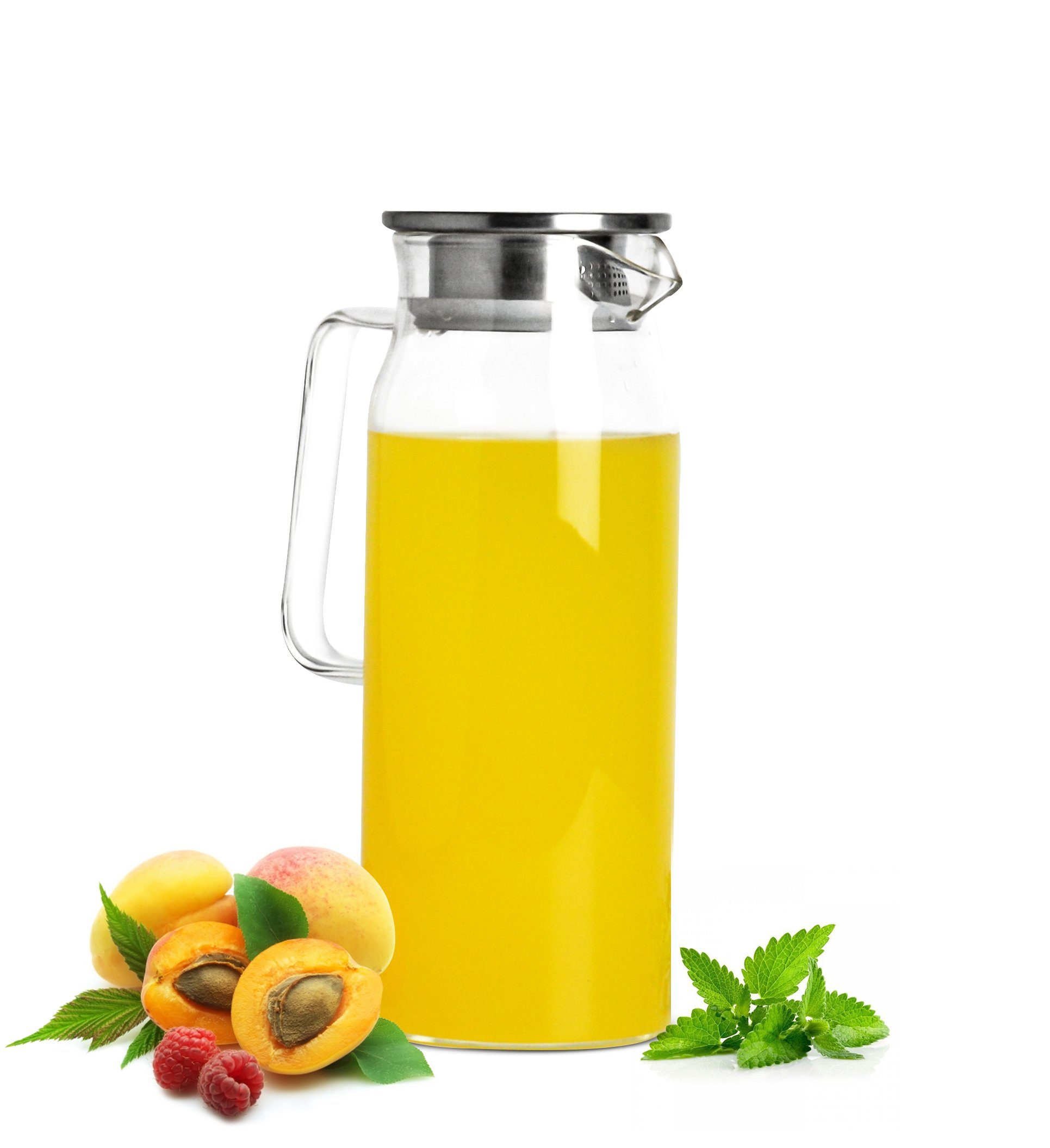 Sendez Wasserkaraffe Glaskaraffe 1,5L mit Edelstahl Filter Wasserkrug Glaskrug Saftkaraffe