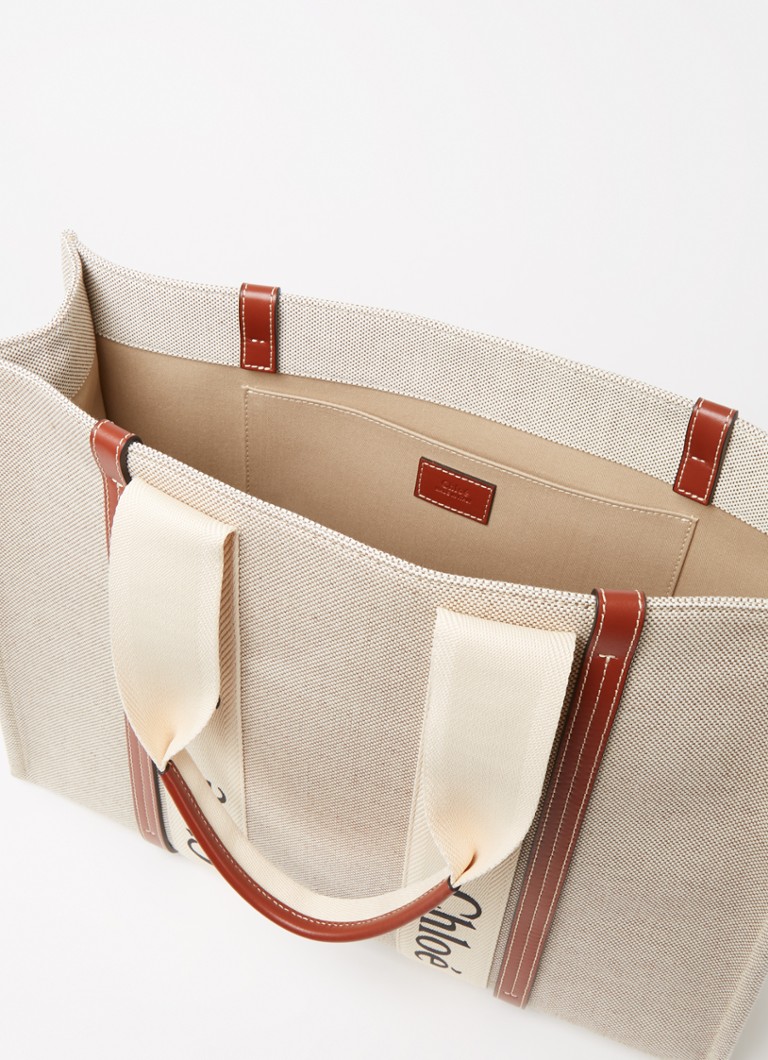 Borsa tote grande Chloé Woody in tela con dettagli in pelle di vitello
