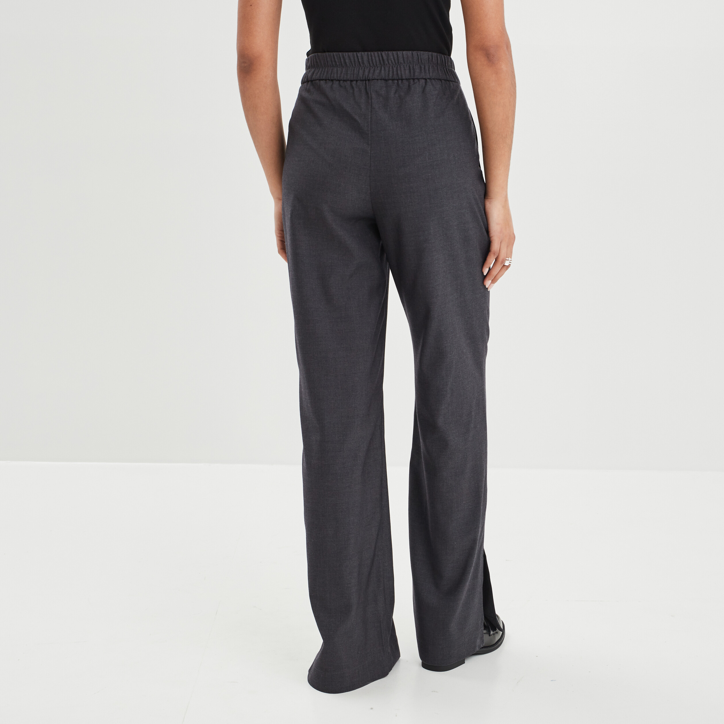 Pantalon wide leg taille haute gris foncé femme | La Halle