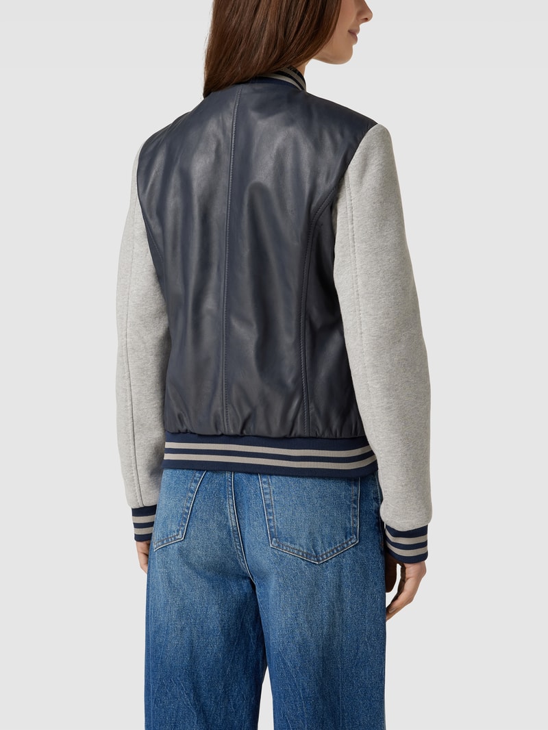 Collegejacke mit Lederbesatz in marineblau