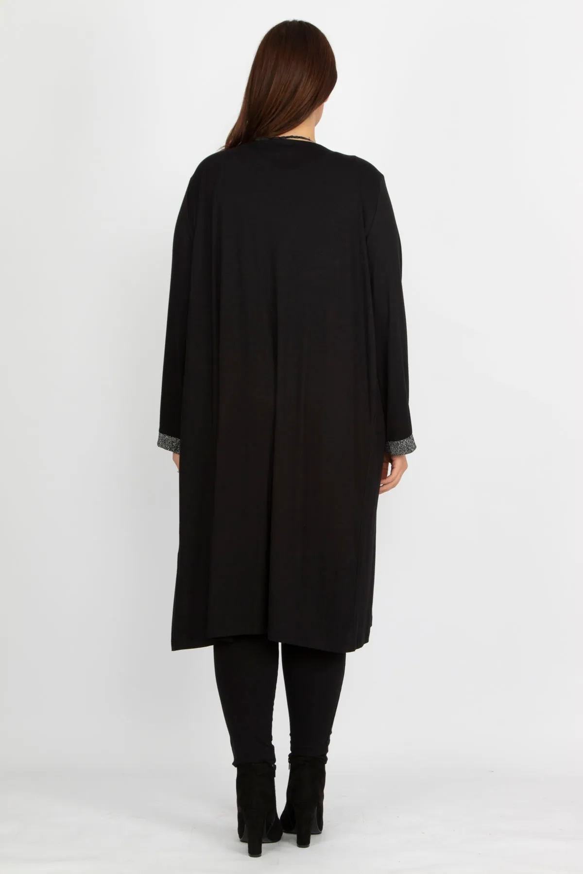 Şans  Damen-Cardigan, groß, schwarz, glitzernd, lang, mit Details, 65n19839