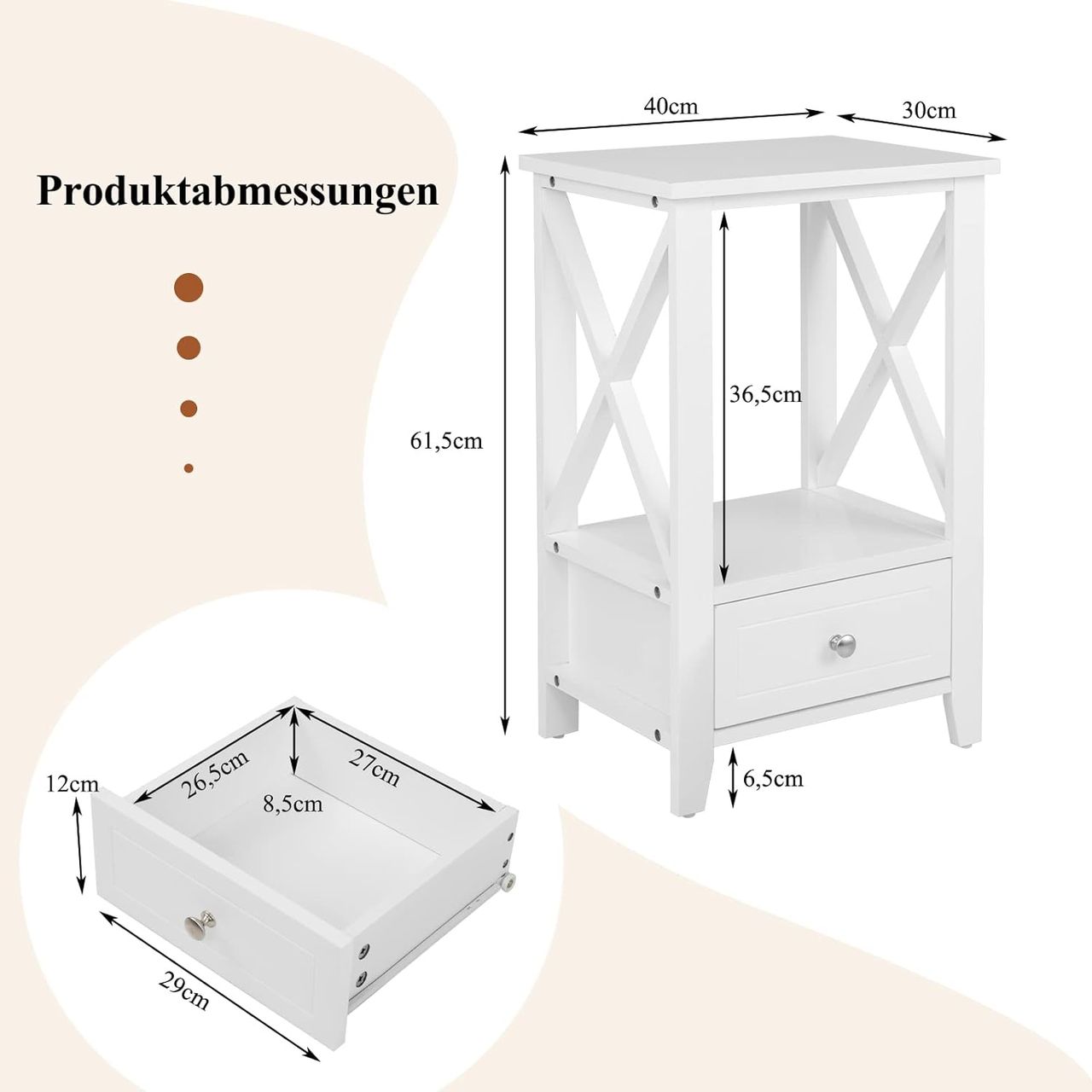 Costway 2 Ebenen Nachttisch mit Schublade, Beistelltisch Holz