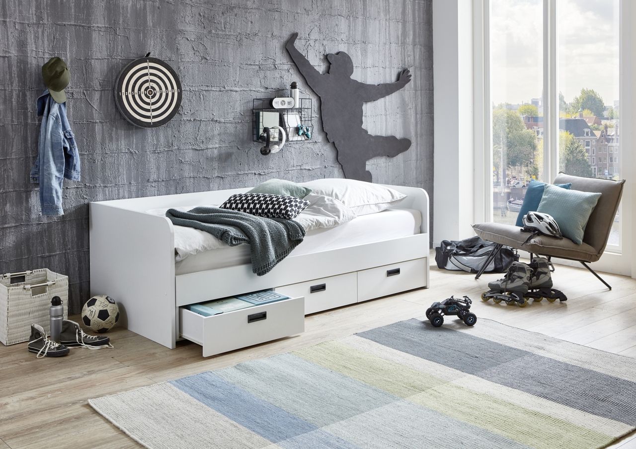 Relita Funktionsbett Bianca 90/180 x 200 cm ausziehbar, 3 Schubladen, Ausf. Weiß Dekor