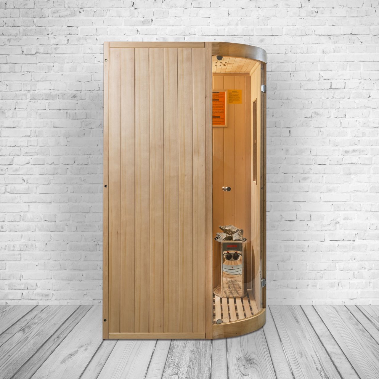 PureHaven Infrarotsauna 125x110x190 cm für 2 Personen kombiniert mit Saunaofen aus kanadischem Hemlockholz energiesparend Saunasteine