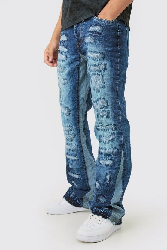 Slim-Fit Schlagjeans mit Rissen