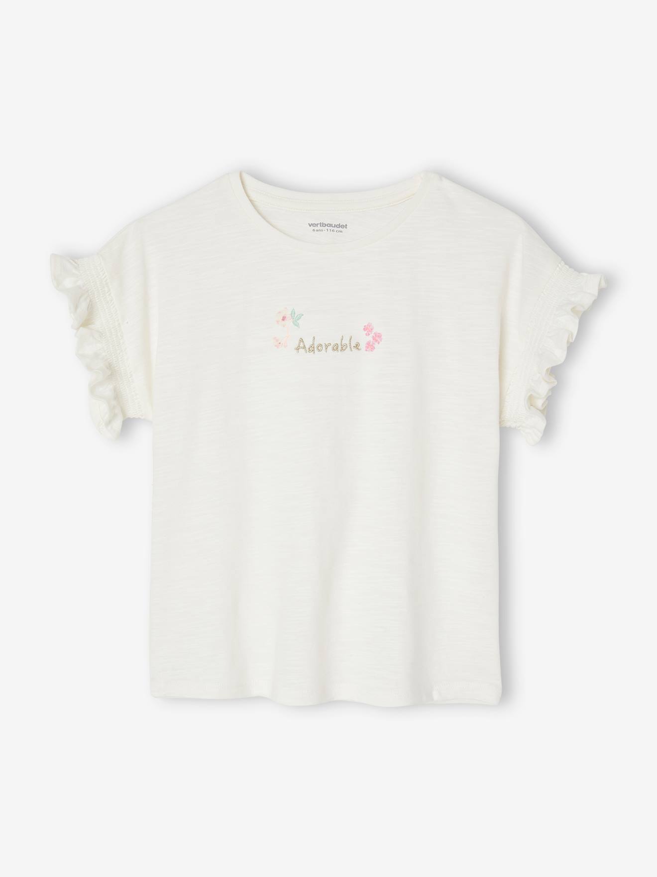 Vertbaudet Mädchen T-Shirt mit gestickter Schrift - wollweiß