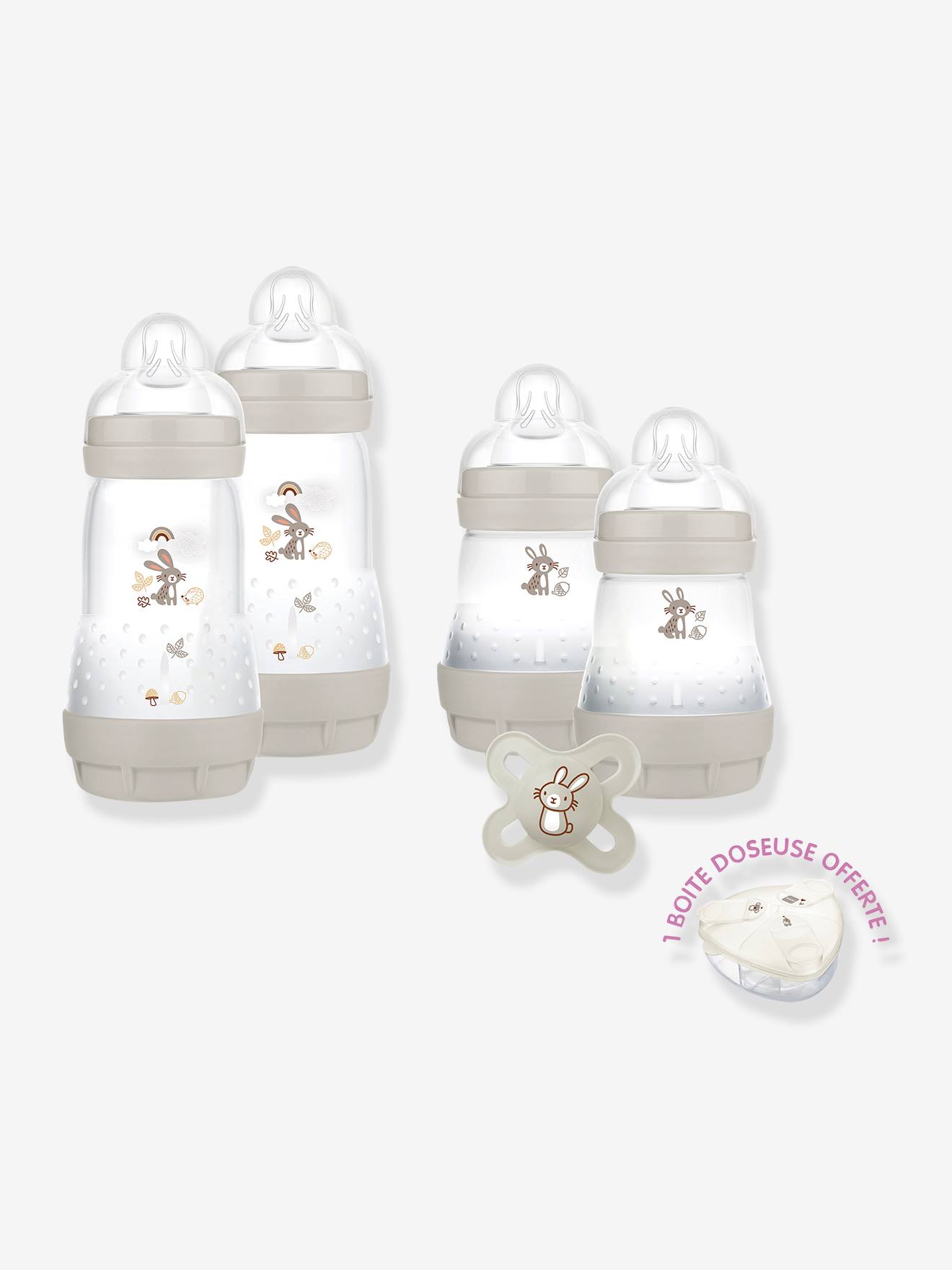 Coffret naissance biberons + sucette + boîte doseuse MAM aqua