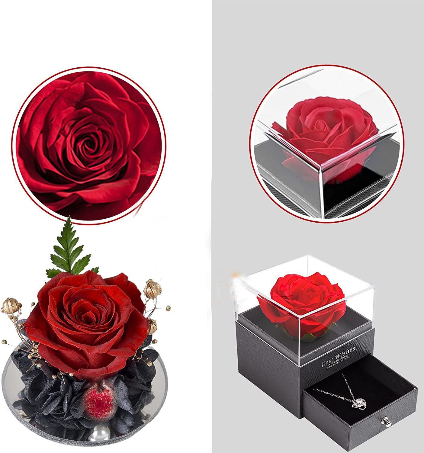 Kunstblume Ewige Rose mit Engel Figur,Geschenke für Mama,Oma Geschenk Weihnachten, Bedee, Höhe 13 cm, Geschenk für Frauen,Ewige Blume in Engel Glaskuppel für Frauen