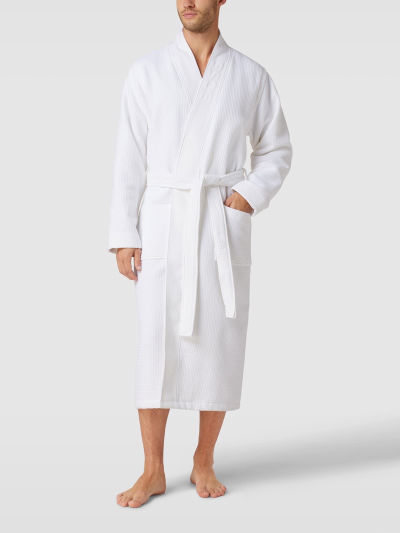 Bademantel mit Label-Stitching Modell 'WAFFLE KIMONO' in weiß