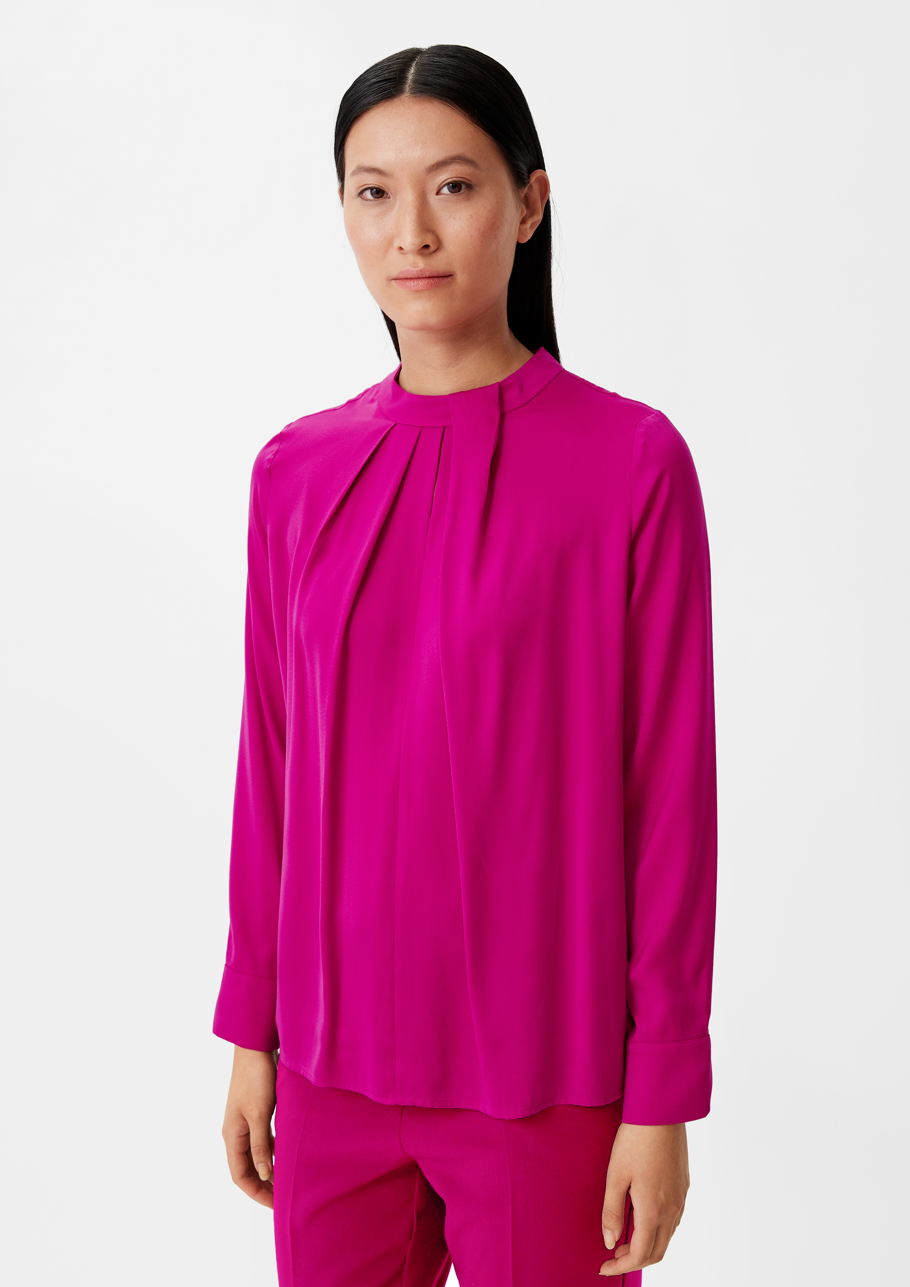 Satinbluse mit Falten-Detail - fuchsia