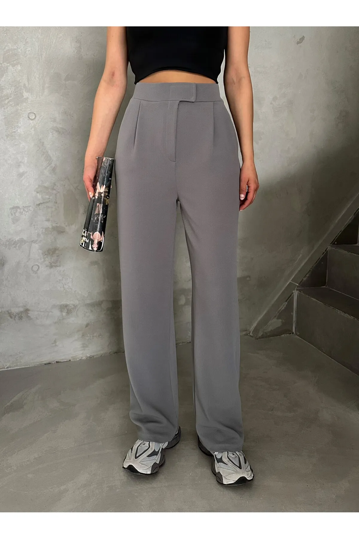 Laluvia  Parla Damen-Palazzohose aus Lycra mit Klettverschluss, Grau