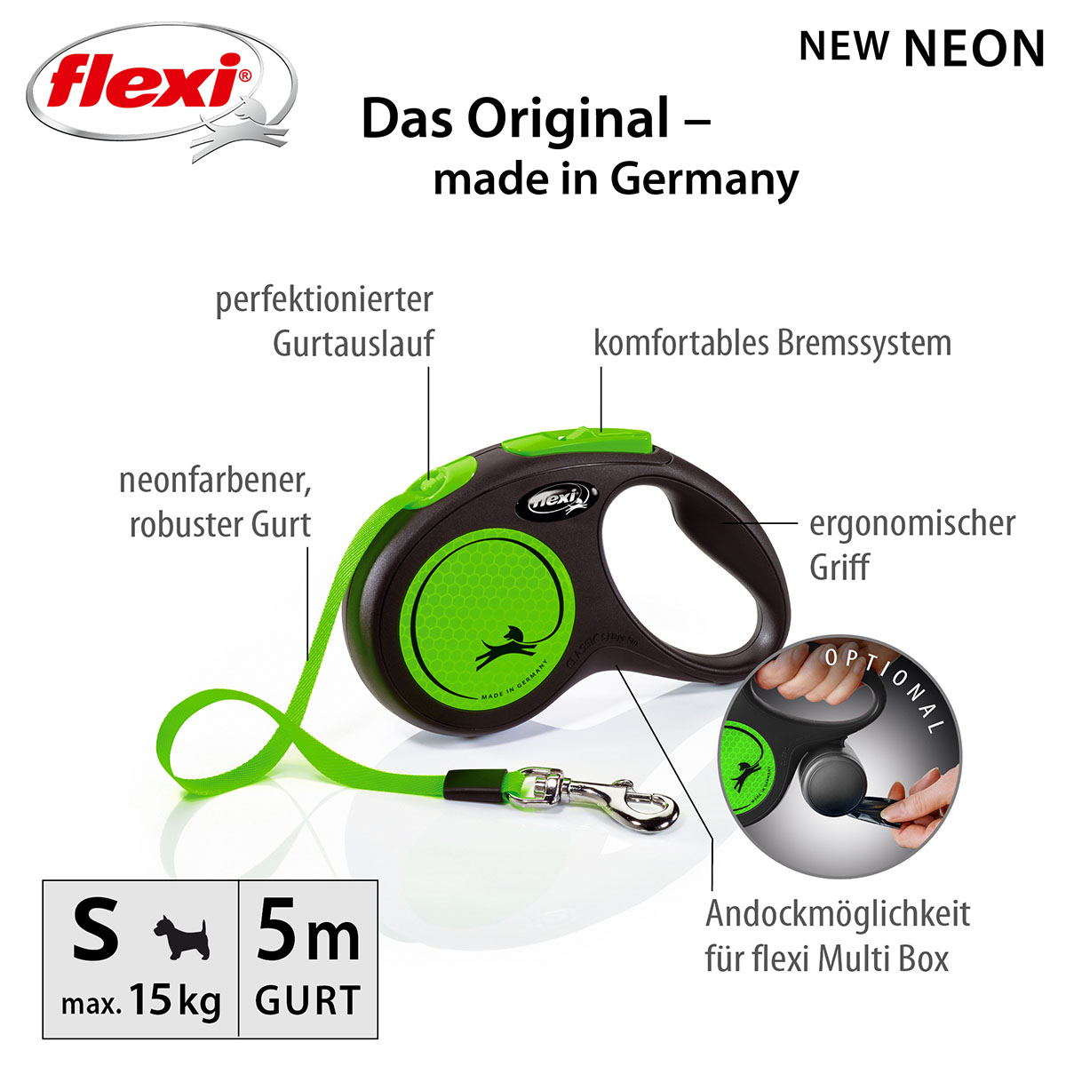 flexi New NEON Gurtleine schwarz/neon grün M 5m bei ZooRoyal