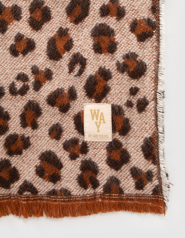 Echarpe beige jacquard motif léopard fille