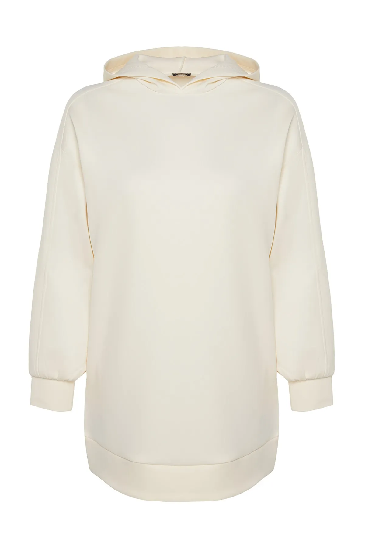Trendyol Modest  Stonefarbenes, weit geschnittenes, übergroßes Sweatshirt aus Scuba-Strick mit Kapuze und Taschen TCTAW22TW0151