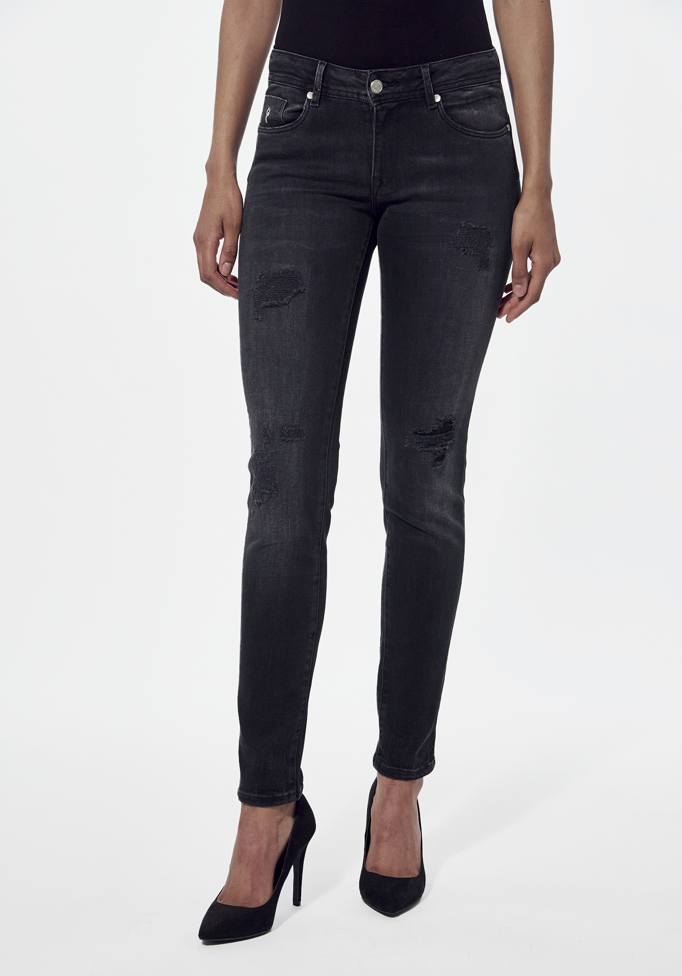 LOKA   Jean slim Femme noir délavé et déchiré