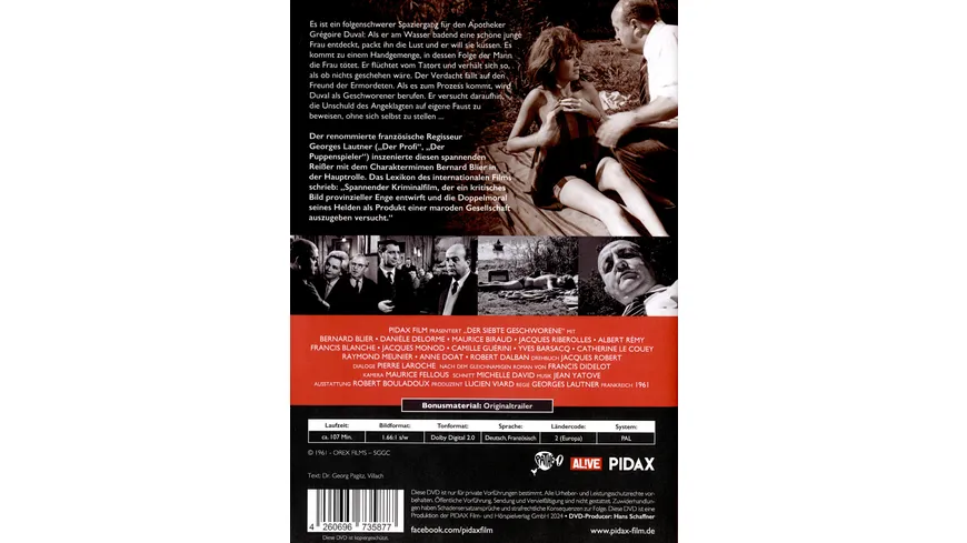 Der siebte Geschworene (Le septième juré) / Spannender Kriminalfilm mit Bernard Blier (Pidax Film-Klassiker)