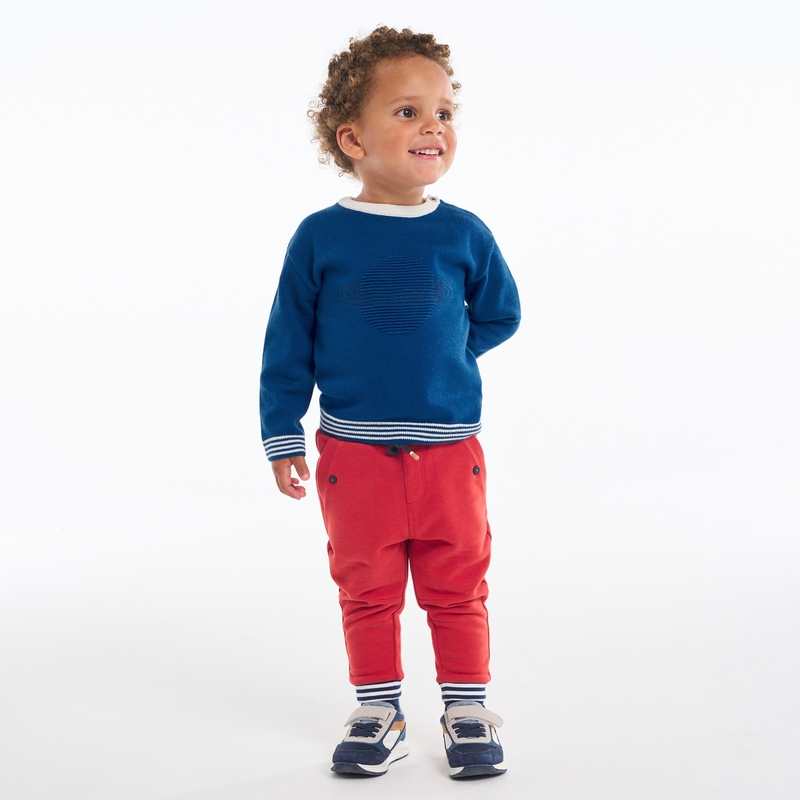 Pull maille tricot planète en relief bleu bébé garçon