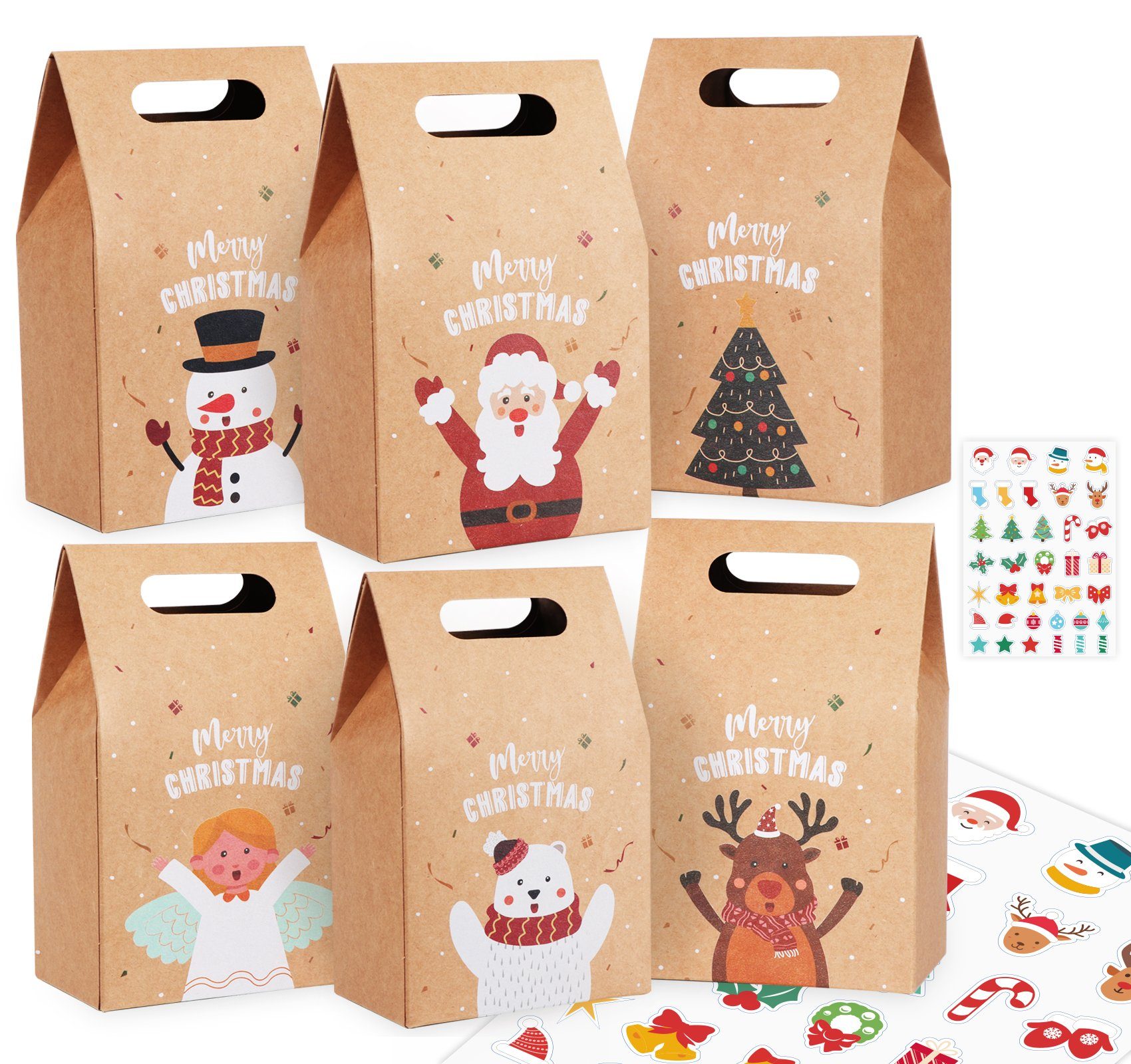 Homewit Christbaumschmuck Papiertüten Weihnachten Geschenktüten mit Kraftpapier Geschenktaschen (24-tlg), mit verschiedenen Weihnachtsmotiven Geschenke Mitgebsel