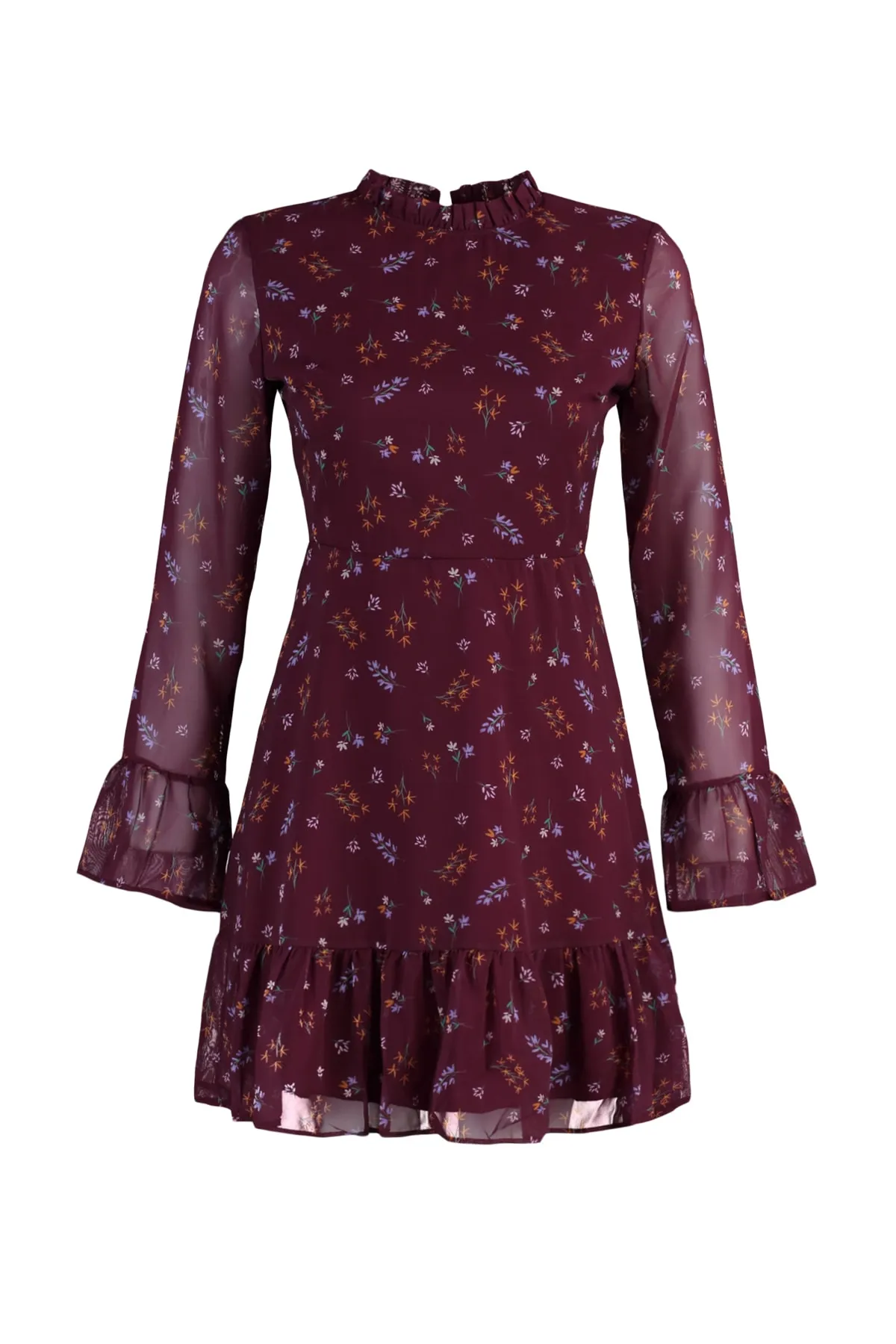 Trendyol Collection  Weinrotes Webkleid mit hohem Kragen TCLAW19LJ0076