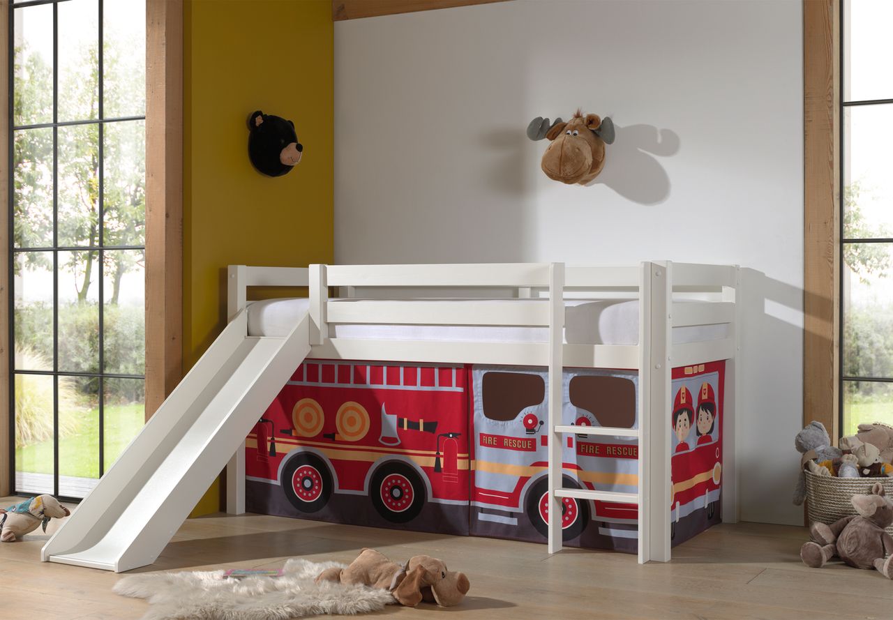 VIPACK Halbhohes Bett PINO, mit Rutsche und Textilset 