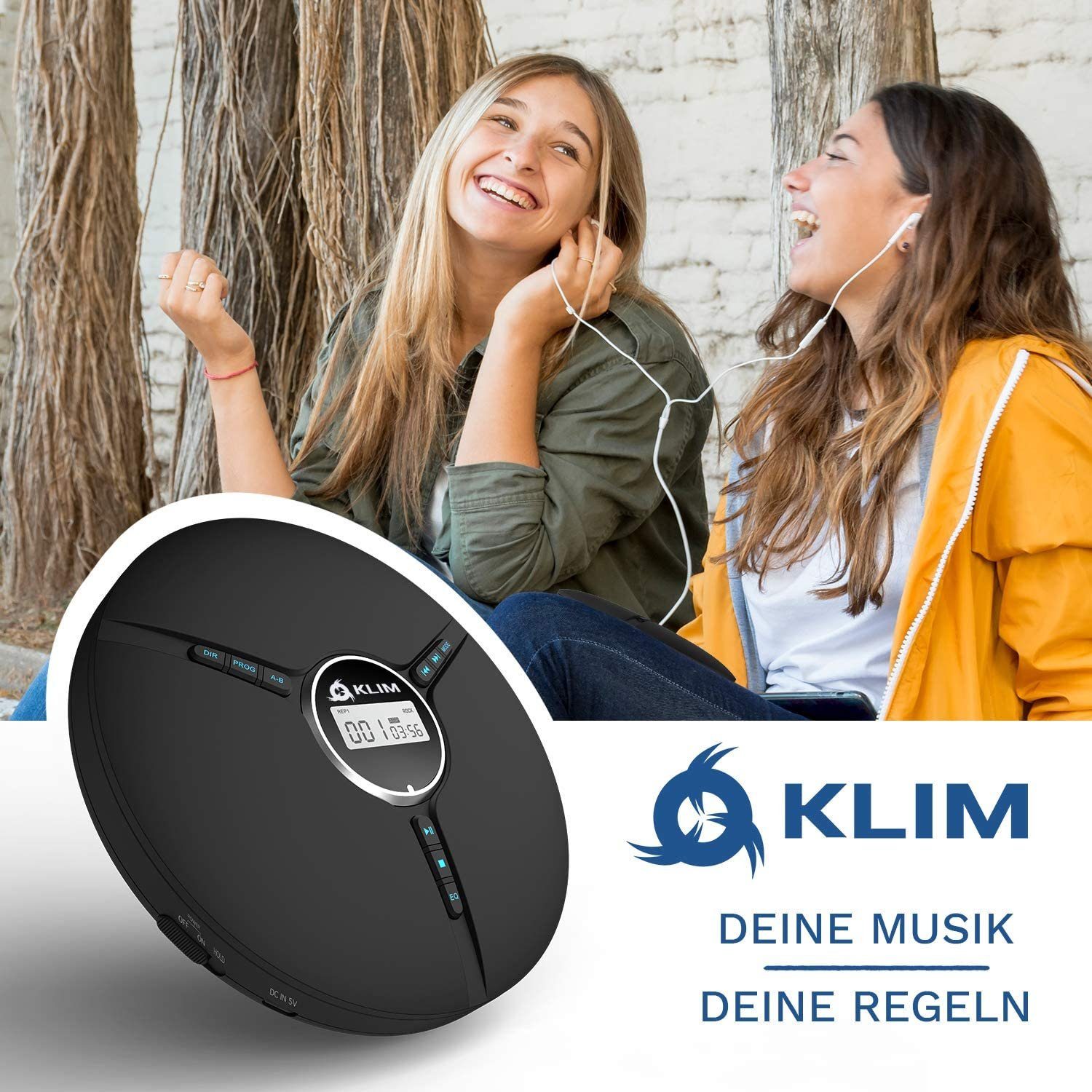 KLIM Tragbarer Discman, inklusive Kopfhörer Stereo-CD Player (hochwertiger CD-Spieler für unverwechselbares Hörerlebnis)