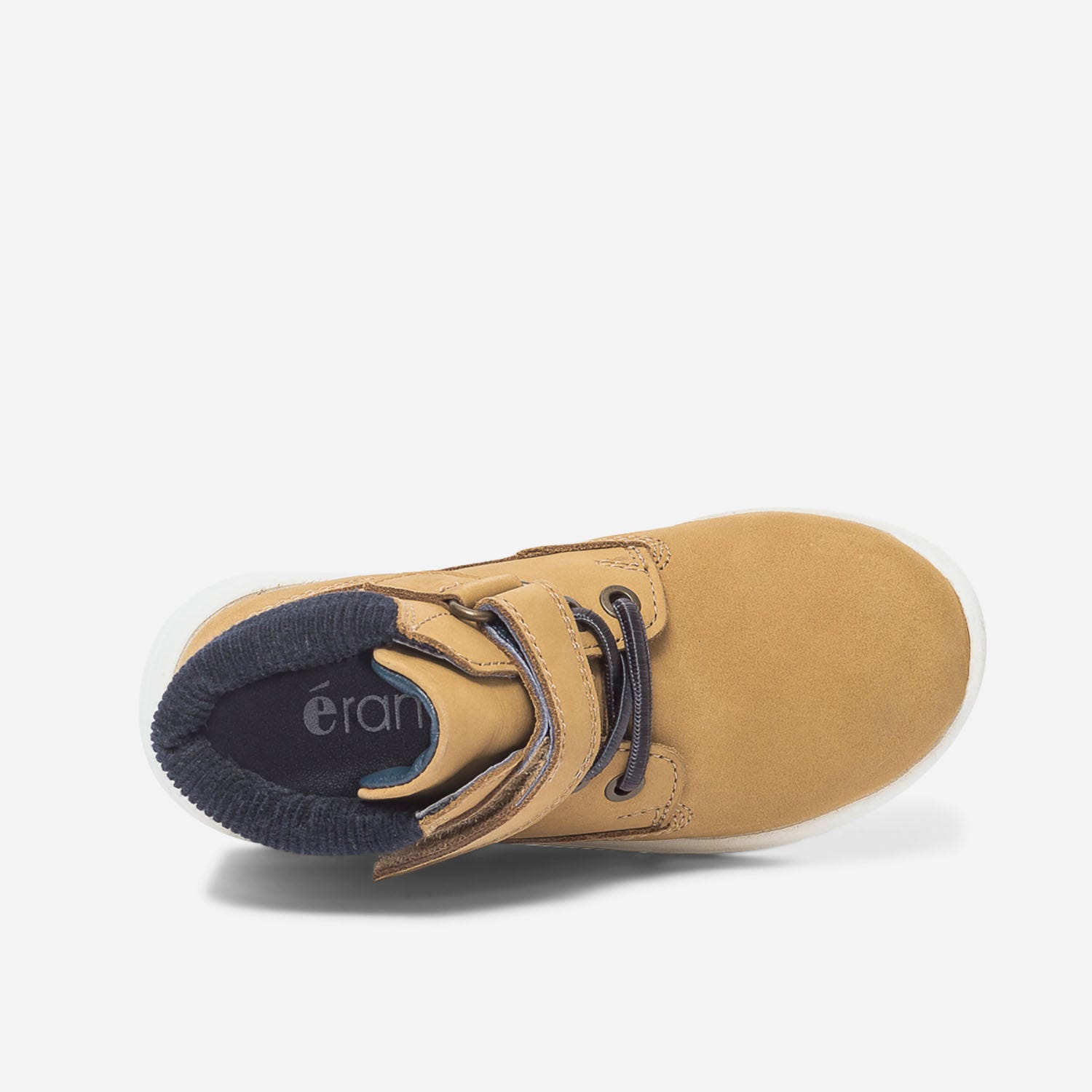Boots jaune en cuir et velours marine