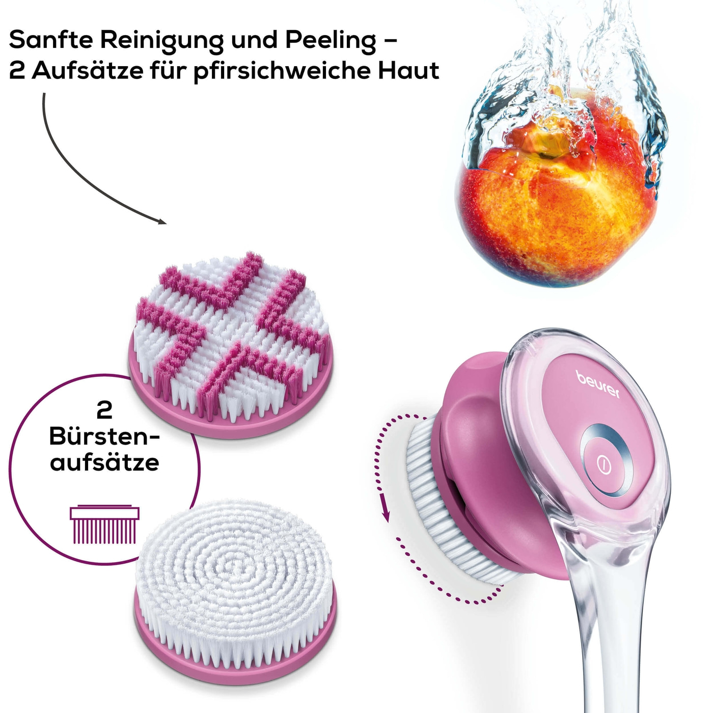 Beurer Körperbürste FC 55 Pureo Complete Cleansing-Tiefenreinigende Körperreinigungsbürste mit abnehmbarem Handgriff