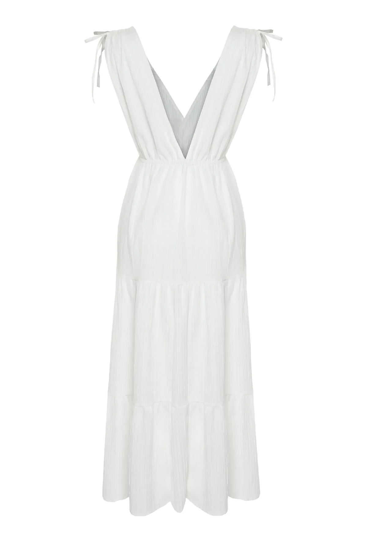 Trendyol Collection  Ecrufarbenes, gewebtes, gerafftes Maxi-Strandkleid TBESS24EL00089