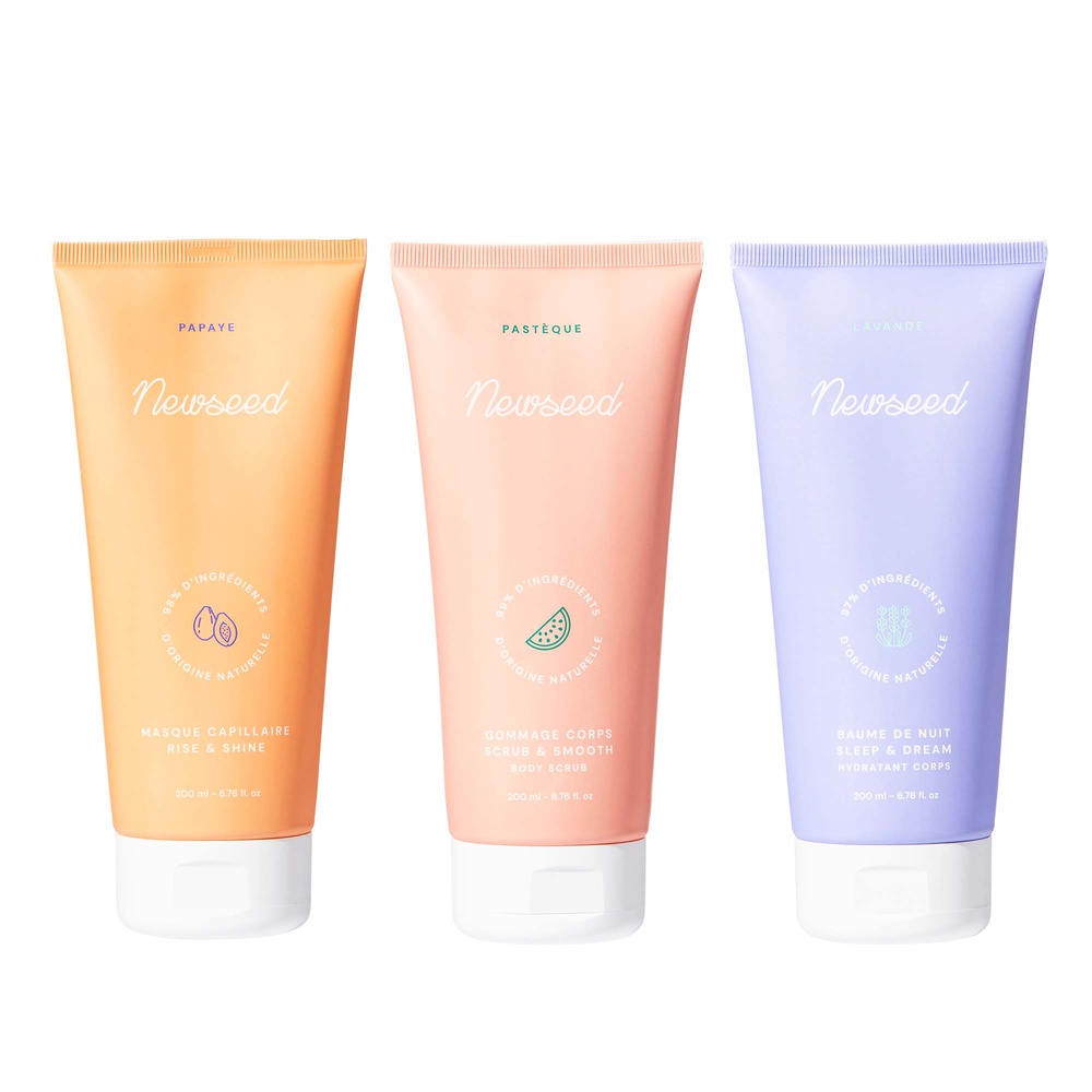 newseed Set routine complète - Baume de nuit & Masque capillaire & Gommage corps Baume hydratant - masque capillaire - gommage corps
