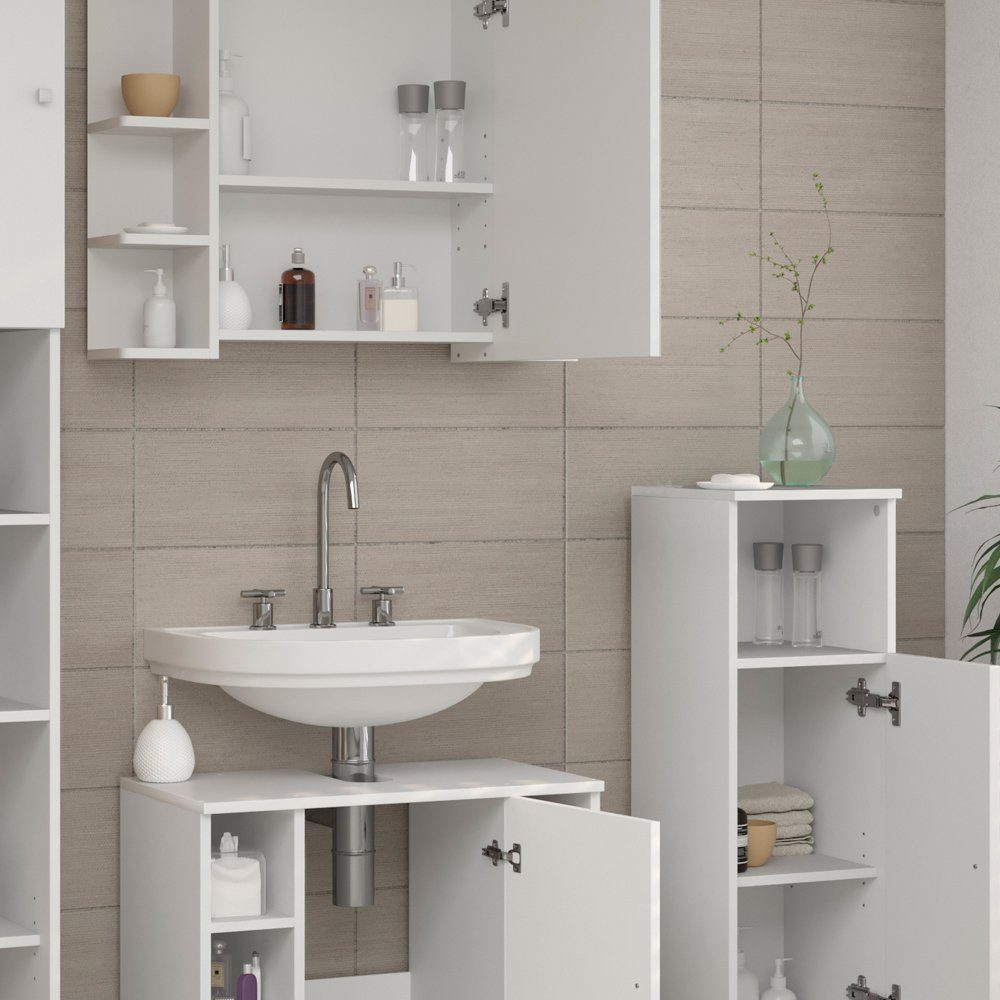Vicco Badmöbel-Set Badezimmerset FYNN Weiß Set 2, (3-er Set, 3-St., 3-er Set)