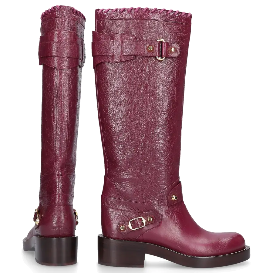 Balenciaga - Stiefel Rot Lammleder Metallverzierung Zierschnalle bordeaux - rot
