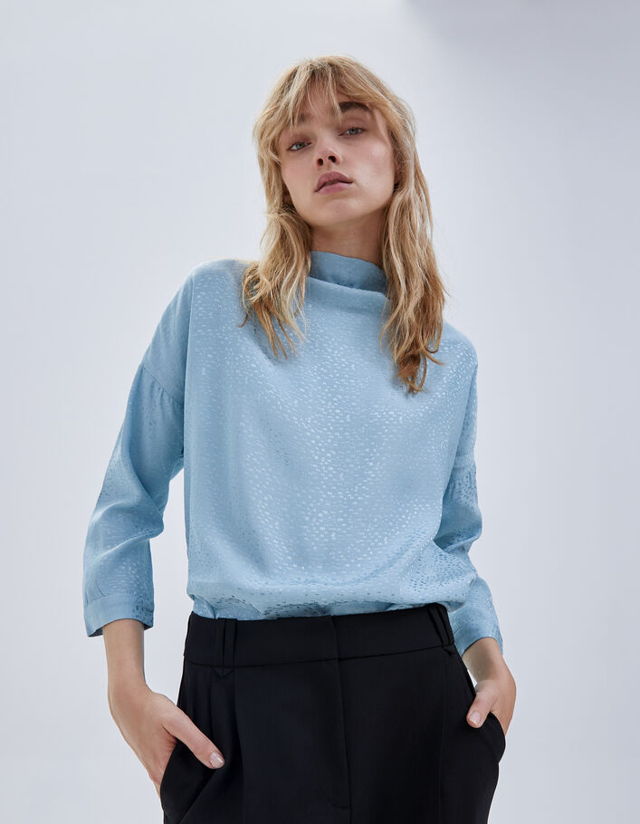 Blouse bleue jacquard fantaisie à motif graphique Femme