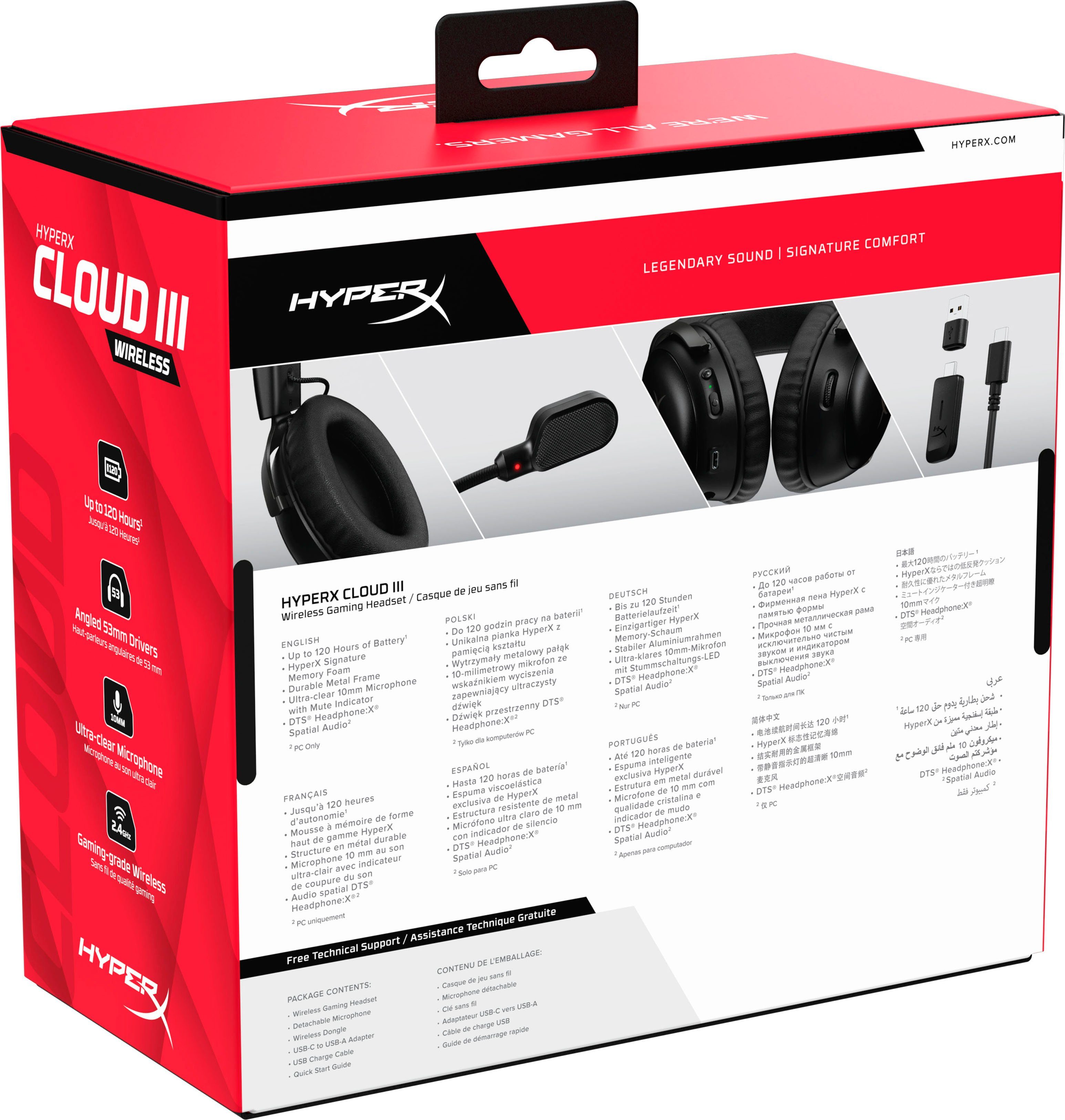 HyperX Cloud III Wireless Gaming-Headset (Geräuschisolierung, Wireless)