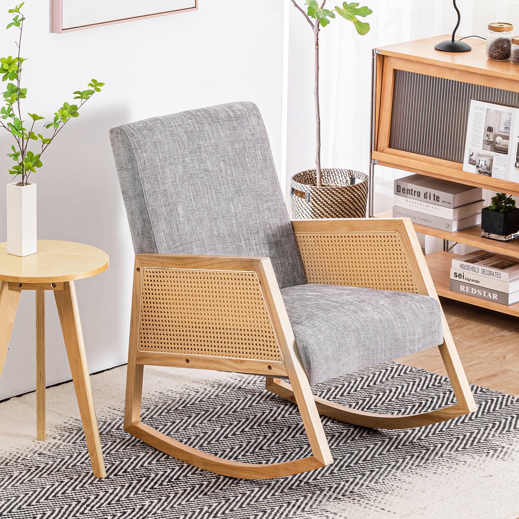 WISHDOR Schaukelstuhl Schaukelstuhl Kinderzimmer (Schaukelstuhl Kinderzimmer, Schaukelstuhl Akzentsessel für Wohnzimmer, 1 St), Rattanstühle Balkon Veranda Garten Hof Poolseite, hohe Rückenlehne