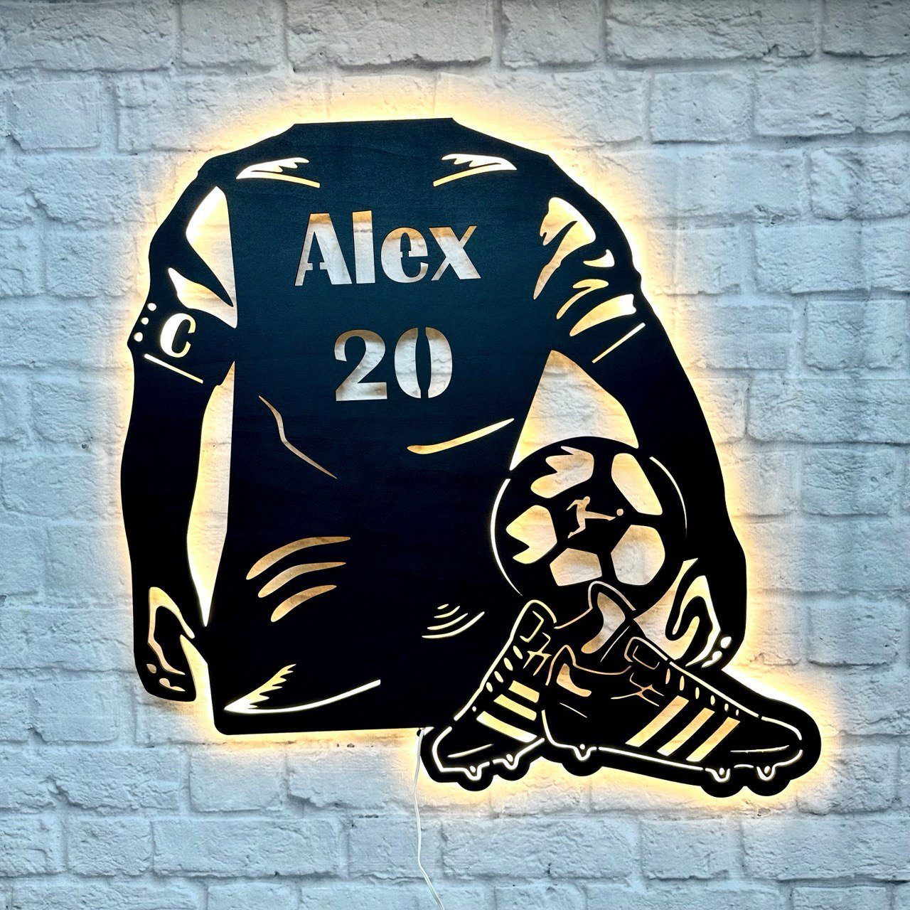 WoodFriends Wandbild personalisiertes Geschenk für Fußball Spieler Fußballfreund, Fußballliebhaber Kindergeburtstag Fußballturnier Trainer Fußballschild