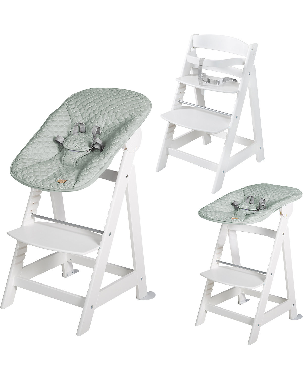 Treppenhochstuhl 'Born Up' Set 2in1, weiß, mit Liegefunktion/ -aufsatz 'roba Style' frosty green