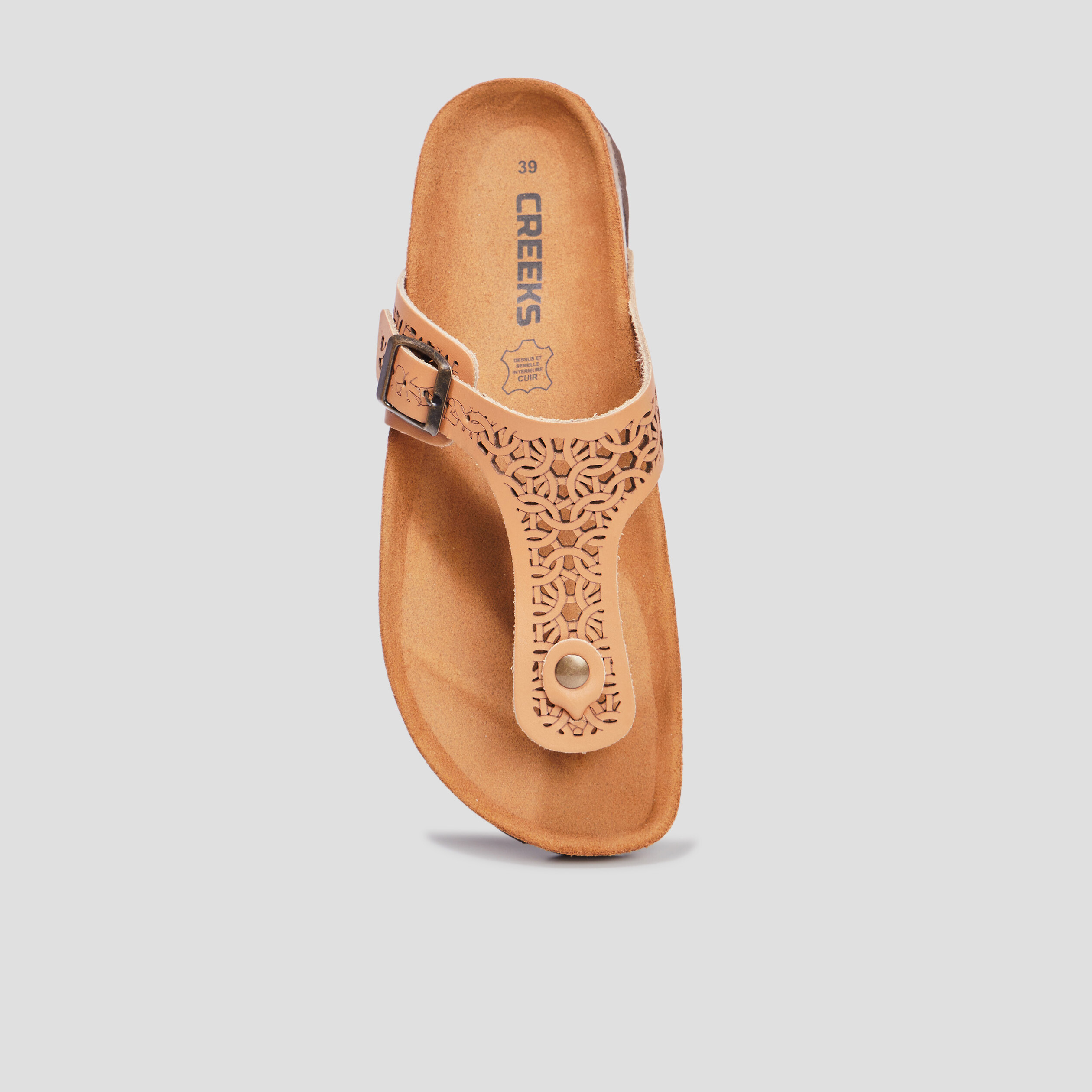 Mules détails ajourés en cuir Creeks marron femme | La Halle