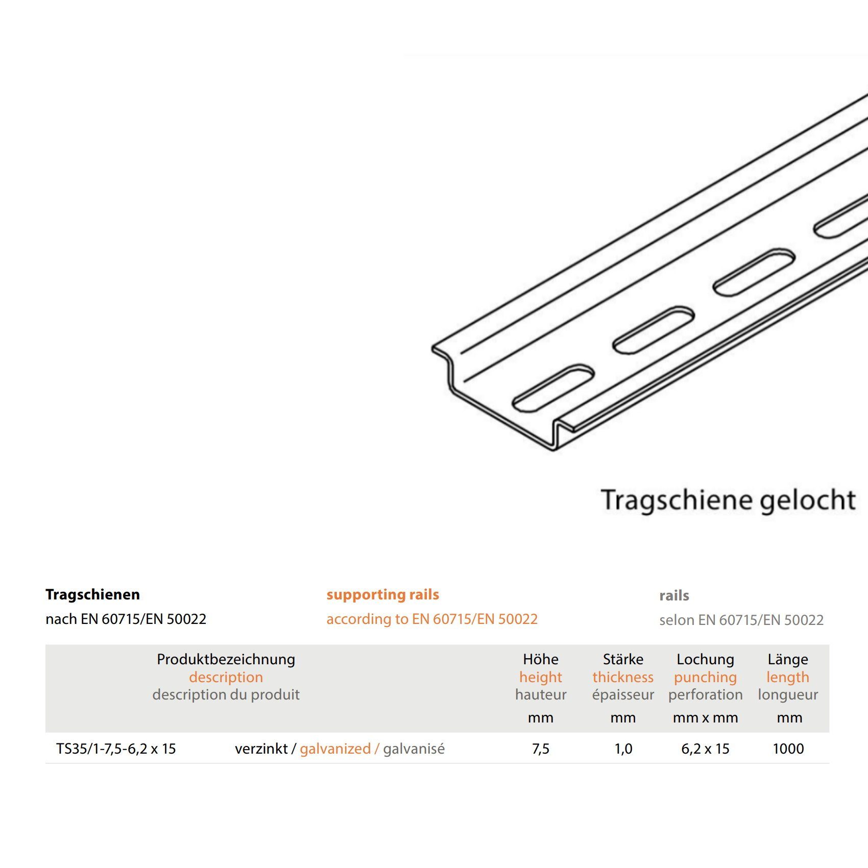 ADAKAT Glattblech 4er PACK I DIN-Tragschiene TS35 I 1m, Stahl verzinkt, 1000.00x35.00x1.00 mm