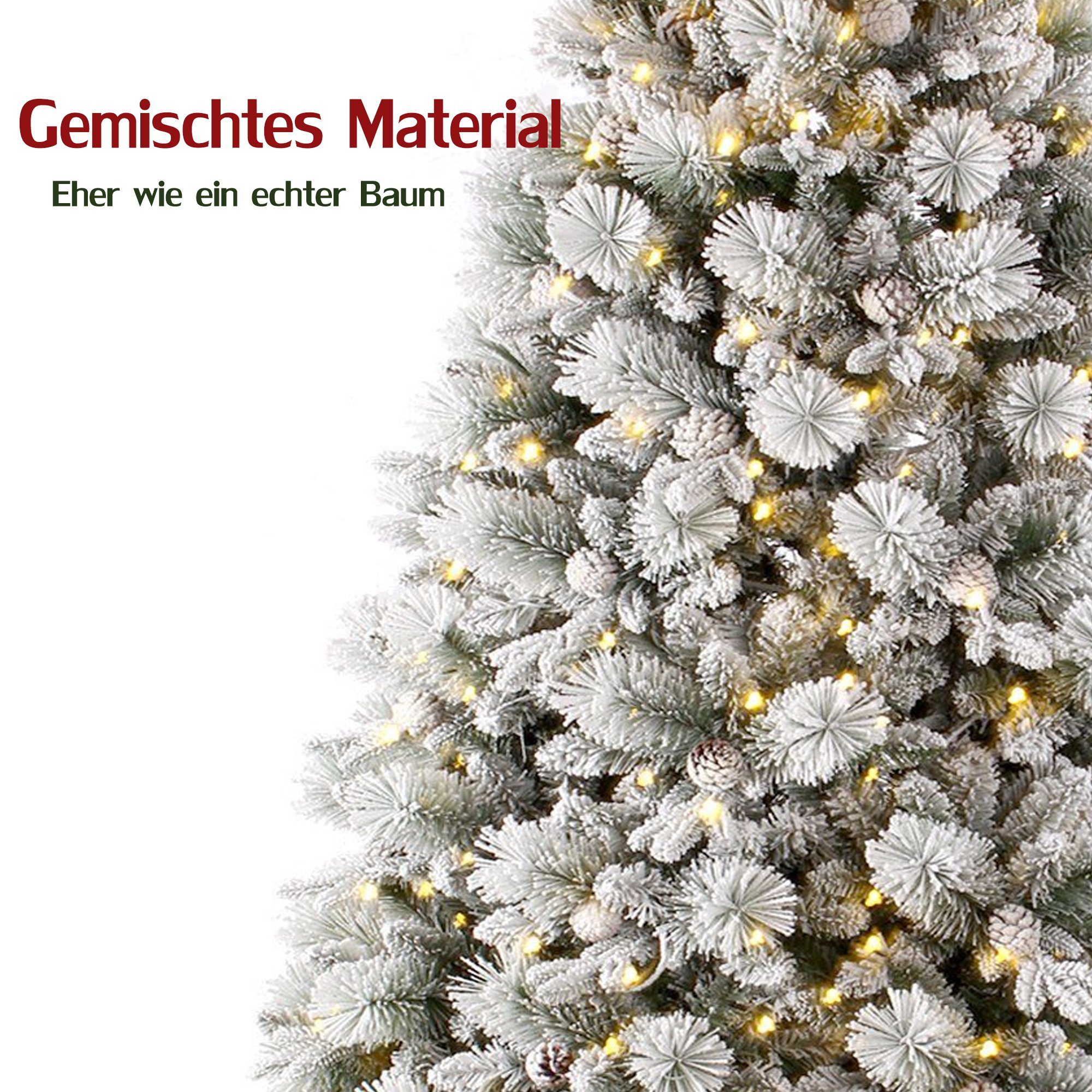 TAB Künstlicher Weihnachtsbaum Tannenbaum Weihnachten mit PVC+PE Schnee Nadeln und LED-Lichter, Nordmanntanne mit 1200 Spitzen und 360 LED Lichtern, mit Schnee