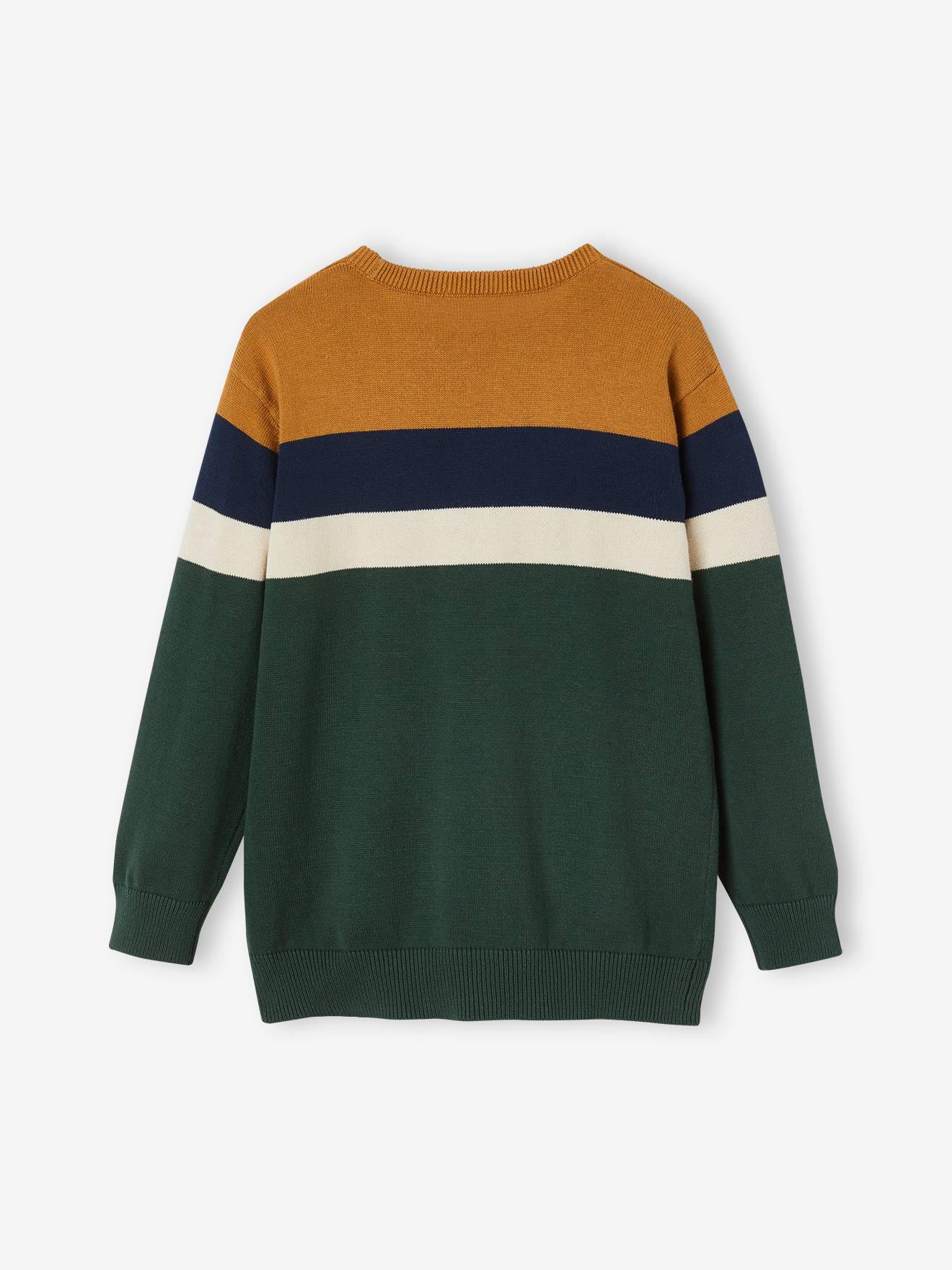 Vertbaudet Jungen Feinstrickpullover mit Streifen Oeko-Tex - grau meliert