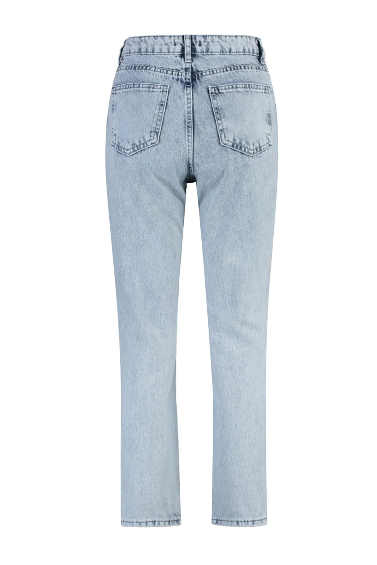 Trendyol Collection  Blaue zerrissene Jeans mit hoher Taille und geradem Bein TWOAW21JE0120