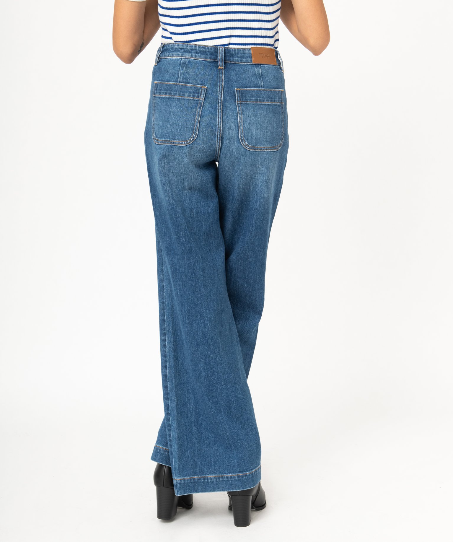 Jean "Wide legs" taille haute avec braguette boutons femme stone | GEMO