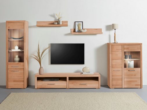Woltra Wohnwand Falco, (Set, 4-St., 5), Fronten aus Massivholz