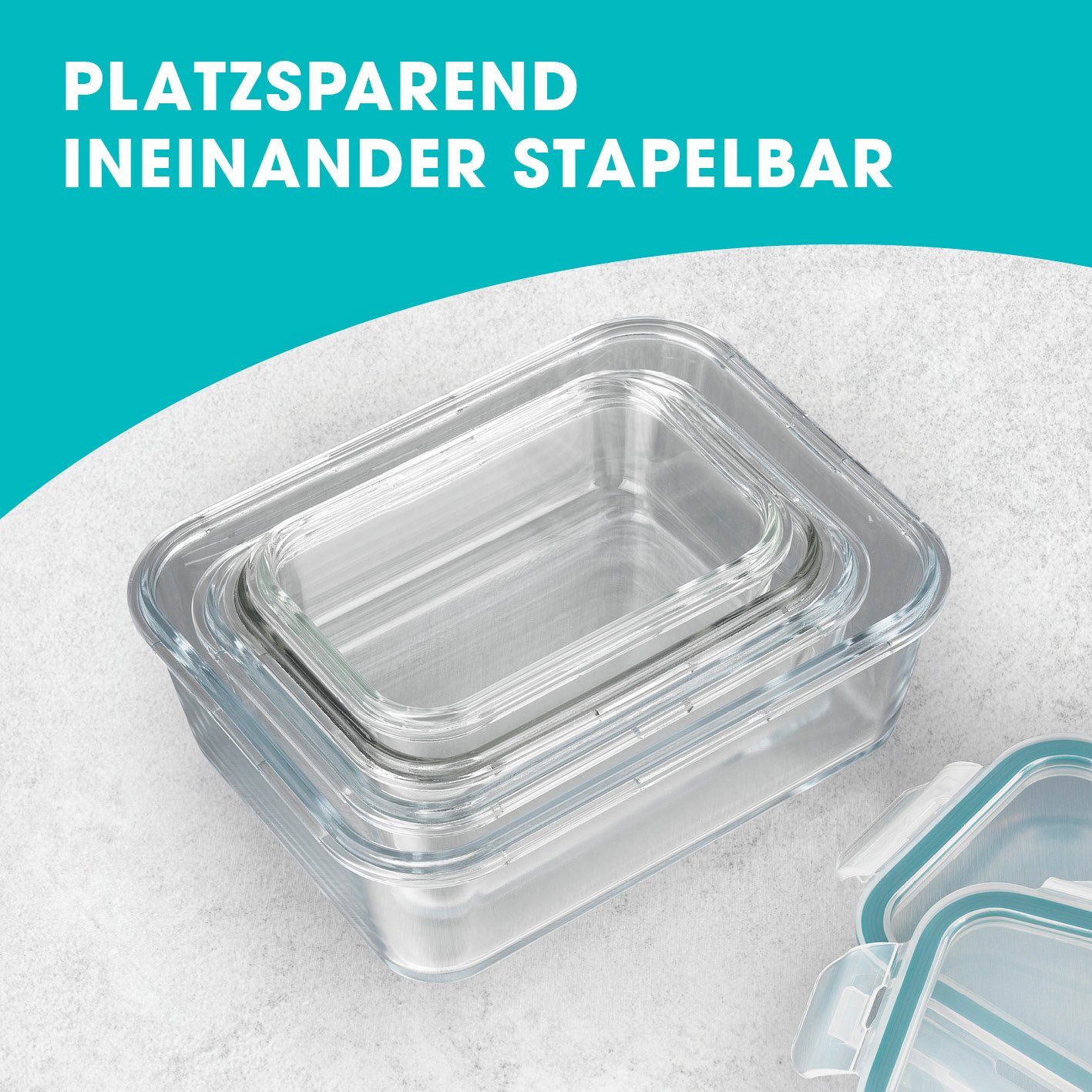 GOURMETmaxx Frischhaltedose Lunchbox Vorratsdosen tropfsicher, Glas, (4er Set, 8-tlg), Glas-Frischhaltedosen 1x 400ml; 1x 750ml; 1x 900ml; 1x 1600ml