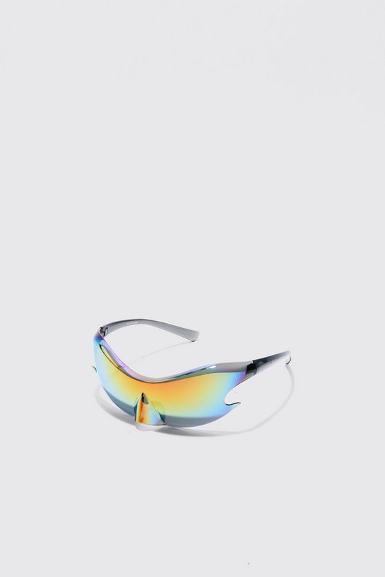 Rahmenlose verspiegelte Racer-Sonnenbrille aus Plastik