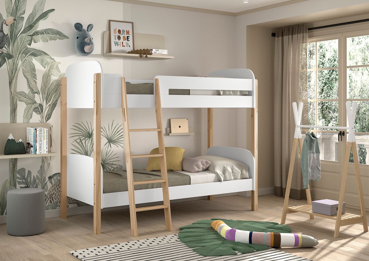 VIPACK Vipack - KIDDY Etagenbett, 2 LF 90x200cm, m. Rolllattenrost, weiß lackiert, Absatz Kiefer
