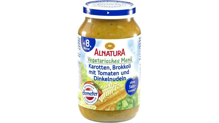 Alnatura Bio Karotte-Brokkoli-Tomate mit Dinkelnudeln, Babygläschen (ab 8. Mon.) 220 g